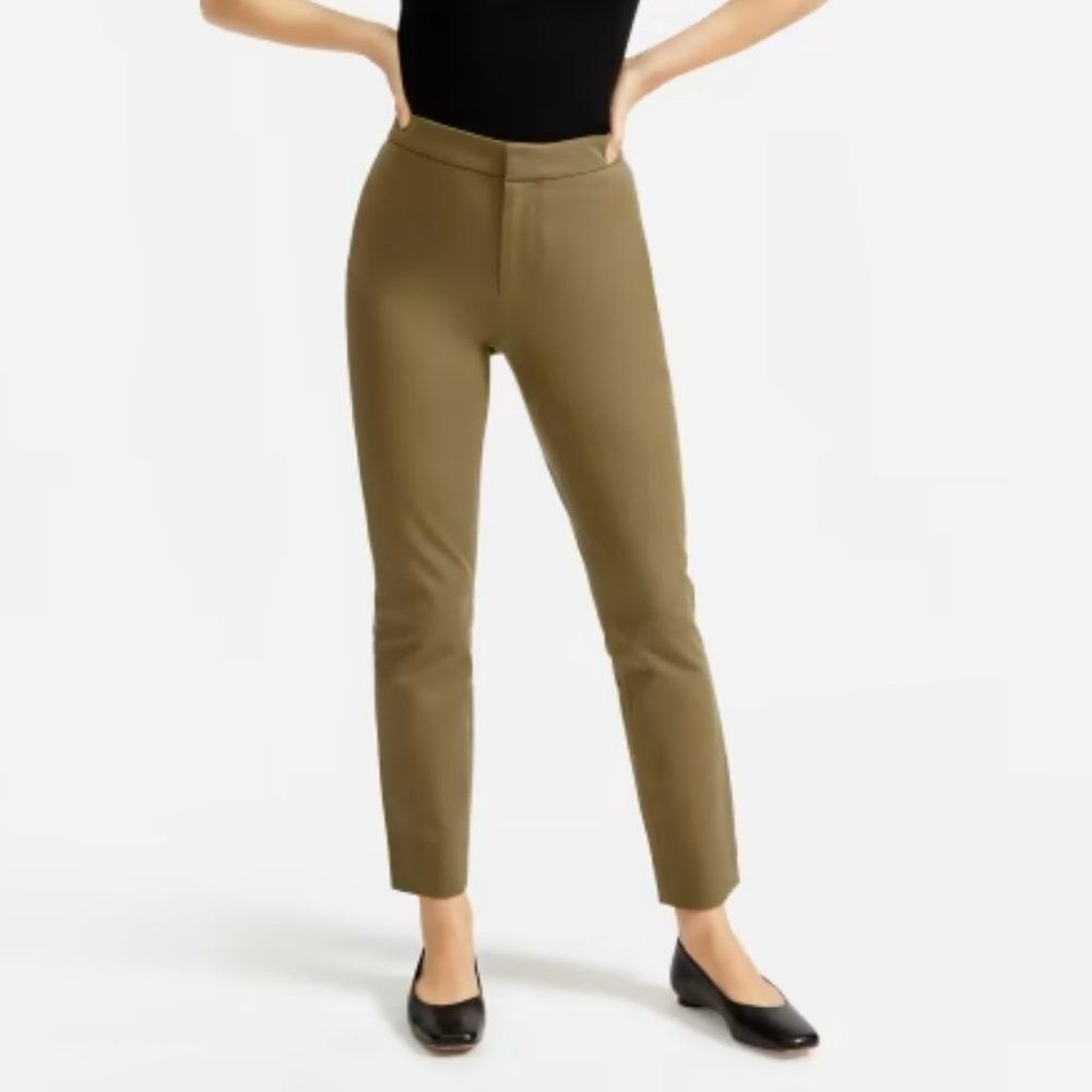 Everlane The Fixed Waist Stretch Cotton Work High Rise Pant Olive Green 10